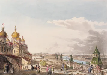 Ansicht von Moskau vom Kaiserpalast aus, Platte 4 aus Historische Skizze von Moskau, veröffentlicht von Rudolph Ackermann, 1813